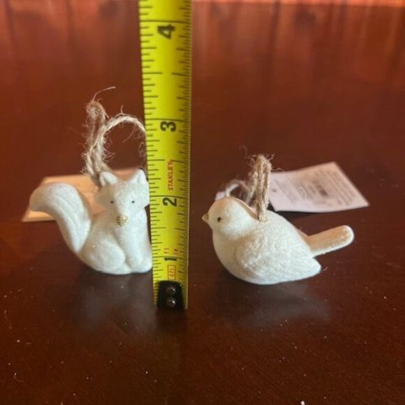 Set Of 2 fox and bird decorative white Animal Hanging Christmas Ornaments - Picture 9 of 10
